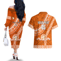 Custom Tailulu College Couples Matching Off The Shoulder Long Sleeve Dress and Hawaiian Shirt Tongan Kupesi Pattern LT05 - Polynesian Pride