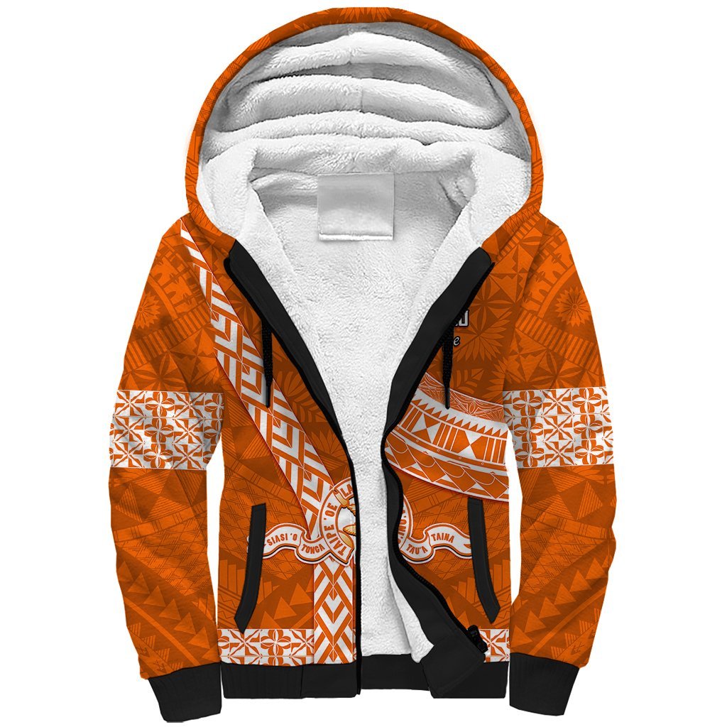 Custom Tailulu College Sherpa Hoodie Tongan Kupesi Pattern LT05 Unisex Orange - Polynesian Pride