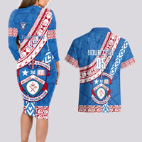 Custom Apifoou College Couples Matching Long Sleeve Bodycon Dress and Hawaiian Shirt Tongan Kupesi Pattern LT05 - Polynesian Pride