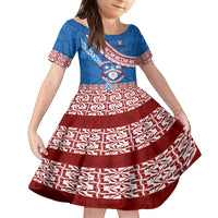 Custom Apifoou College Kid Short Sleeve Dress Tongan Kupesi Pattern LT05 KID Blue - Polynesian Pride