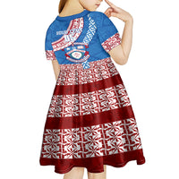 Custom Apifoou College Kid Short Sleeve Dress Tongan Kupesi Pattern LT05 - Polynesian Pride