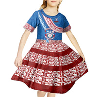 Custom Apifoou College Kid Short Sleeve Dress Tongan Kupesi Pattern LT05 - Polynesian Pride