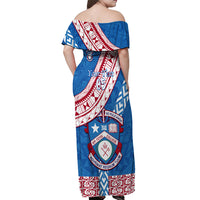 Custom Apifoou College Off Shoulder Maxi Dress Tongan Kupesi Pattern LT05 - Polynesian Pride