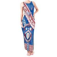 Custom Apifoou College Tank Maxi Dress Tongan Kupesi Pattern LT05 Women Blue - Polynesian Pride