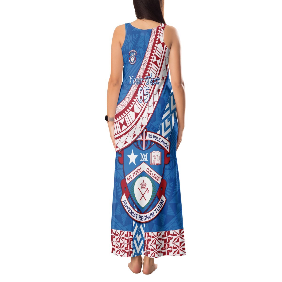 Custom Apifoou College Tank Maxi Dress Tongan Kupesi Pattern LT05 - Polynesian Pride