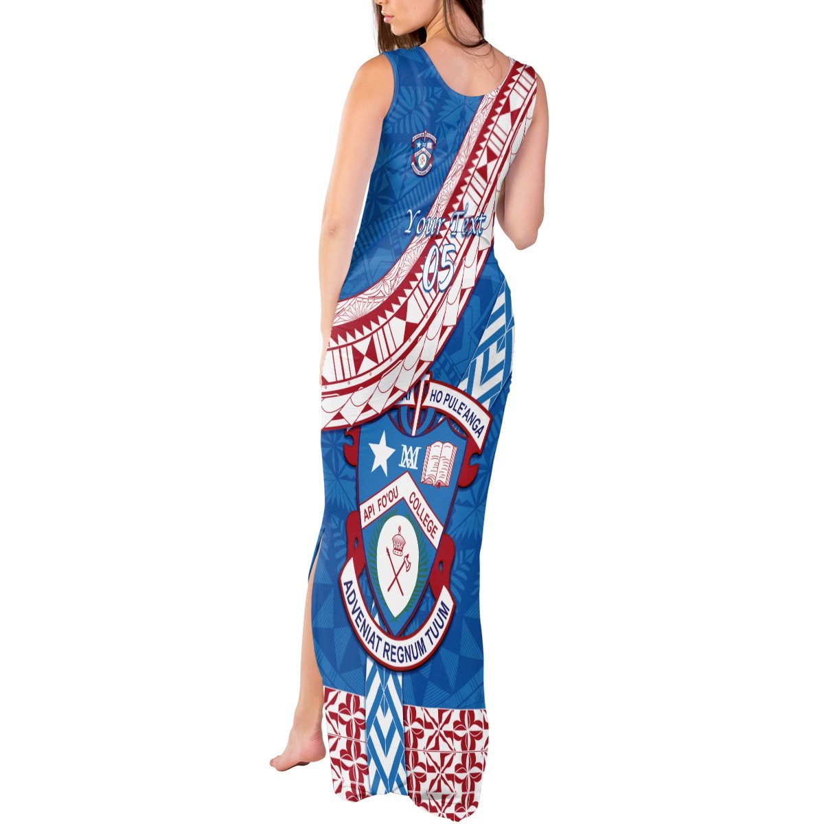 Custom Apifoou College Tank Maxi Dress Tongan Kupesi Pattern LT05 - Polynesian Pride