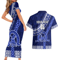 Custom Queen Salote College Couples Matching Short Sleeve Bodycon Dress and Hawaiian Shirt Tongan Kupesi Pattern LT05 - Polynesian Pride