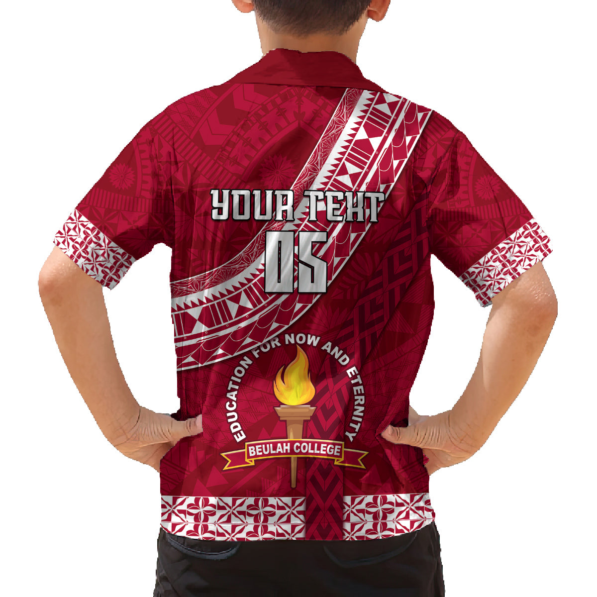 Custom Beulah College Family Matching Off Shoulder Maxi Dress and Hawaiian Shirt Tongan Kupesi Pattern LT05 - Polynesian Pride