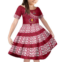 Custom Beulah College Kid Short Sleeve Dress Tongan Kupesi Pattern LT05 KID Red - Polynesian Pride
