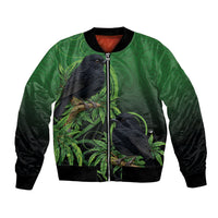 New Zealand Black Robin Bomber Jacket Karure Maori Koru Art Tattoo LT05 Unisex Green - Polynesian Pride