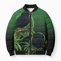New Zealand Black Robin Bomber Puffer Jacket Karure Maori Koru Art Tattoo LT05 Unisex Green - Polynesian Pride