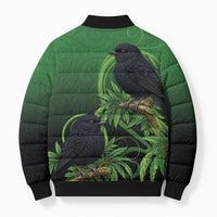 New Zealand Black Robin Bomber Puffer Jacket Karure Maori Koru Art Tattoo LT05 - Polynesian Pride