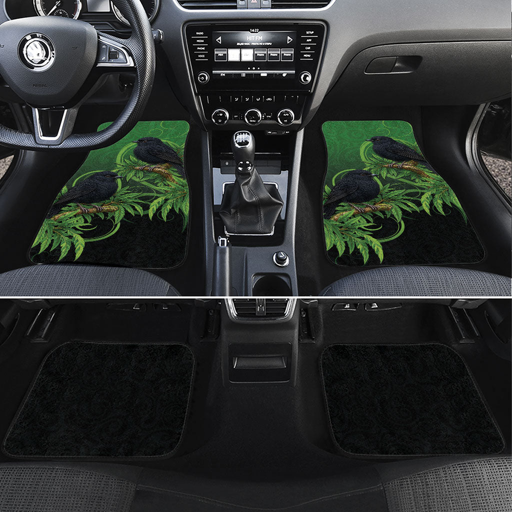 New Zealand Black Robin Car Mats Karure Maori Koru Art Tattoo LT05 Set 4pcs Green - Polynesian Pride
