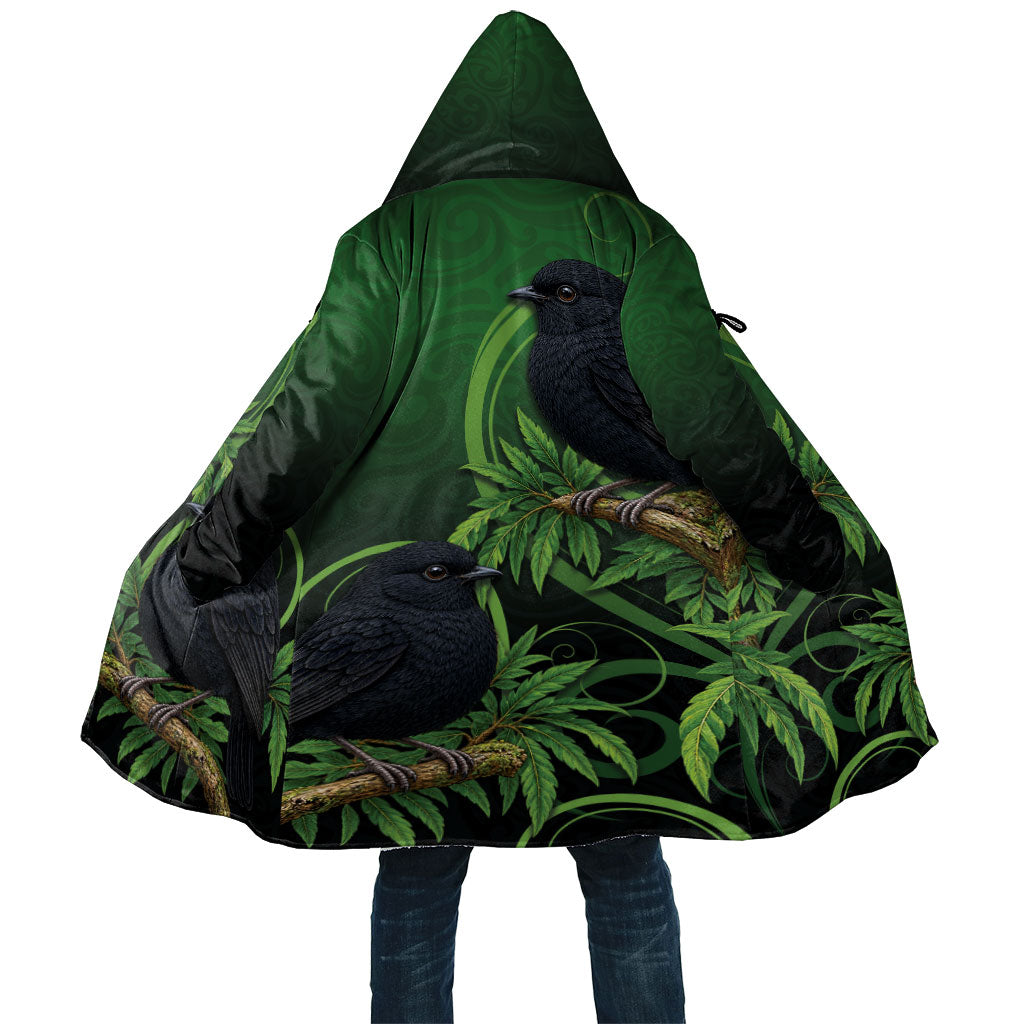 New Zealand Black Robin Cloak Karure Maori Koru Art Tattoo LT05 Unisex Green - Polynesian Pride