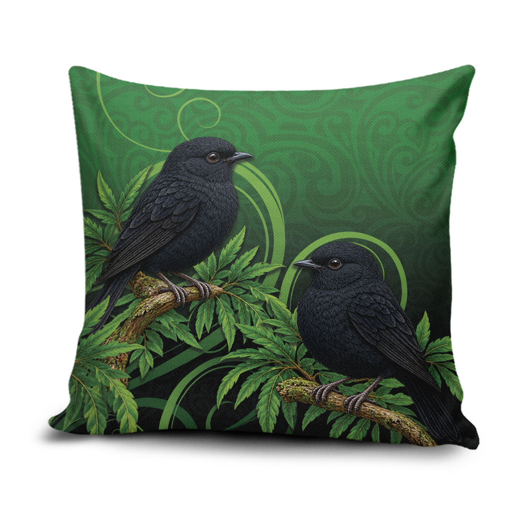 New Zealand Black Robin Pillow Cover Karure Maori Koru Art Tattoo LT05 Green - Polynesian Pride