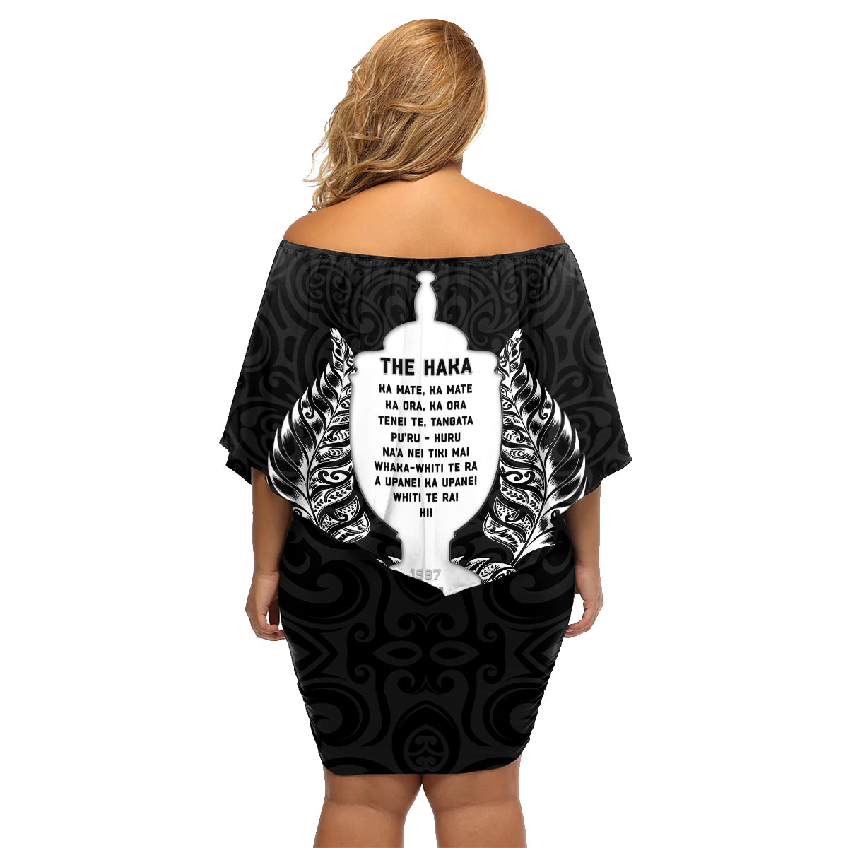 New Zealand Rugby Family Matching Off Shoulder Short Dress and Hawaiian Shirt The Haka With Champions Cup LT05 - Polynesian Pride