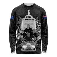 Custom New Zealand Rugby Long Sleeve Shirt The Haka With Champions Cup LT05 Unisex Black - Polynesian Pride