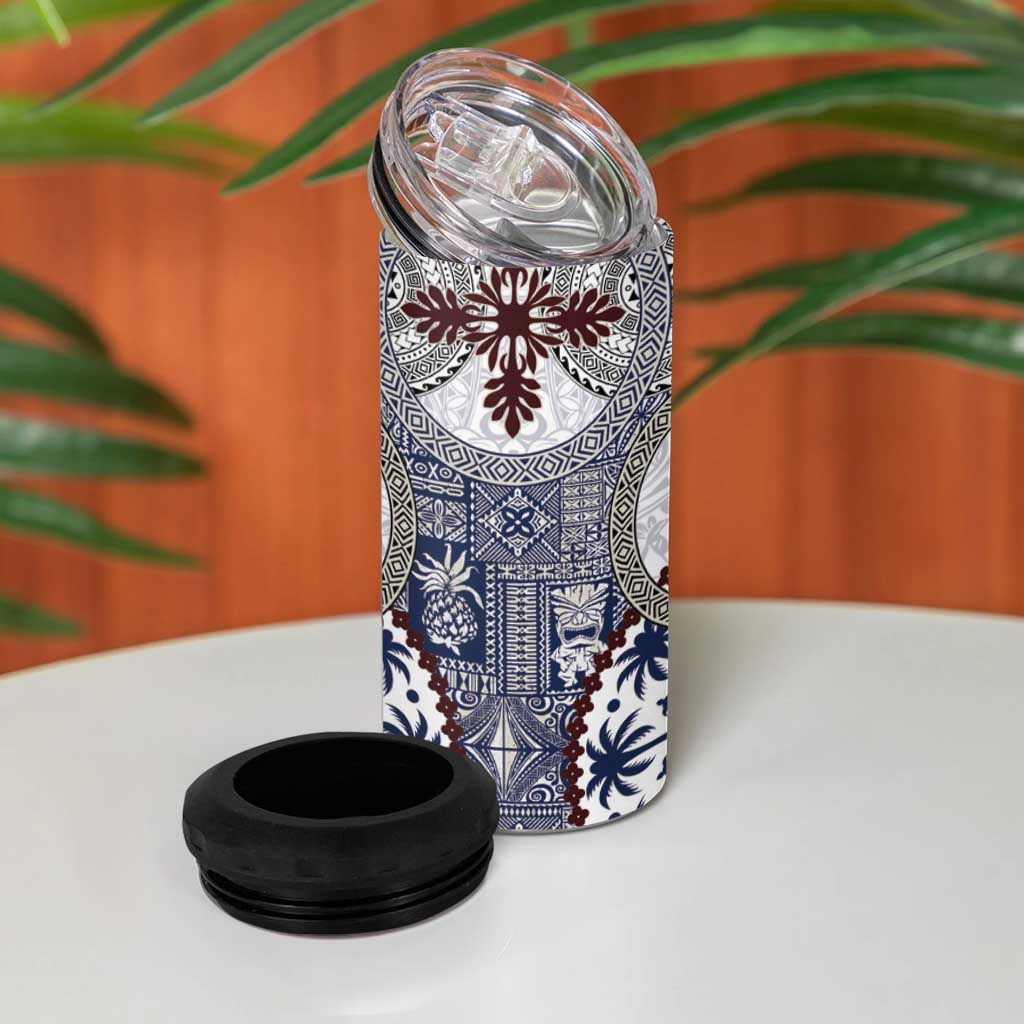Hawaii 4 in 1 Can Cooler Tumbler Barkcloth Pattern Vintage Style