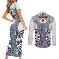 Hawaii Couples Matching Short Sleeve Bodycon Dress and Long Sleeve Button Shirt Barkcloth Pattern Vintage Style LT05 - Polynesian Pride