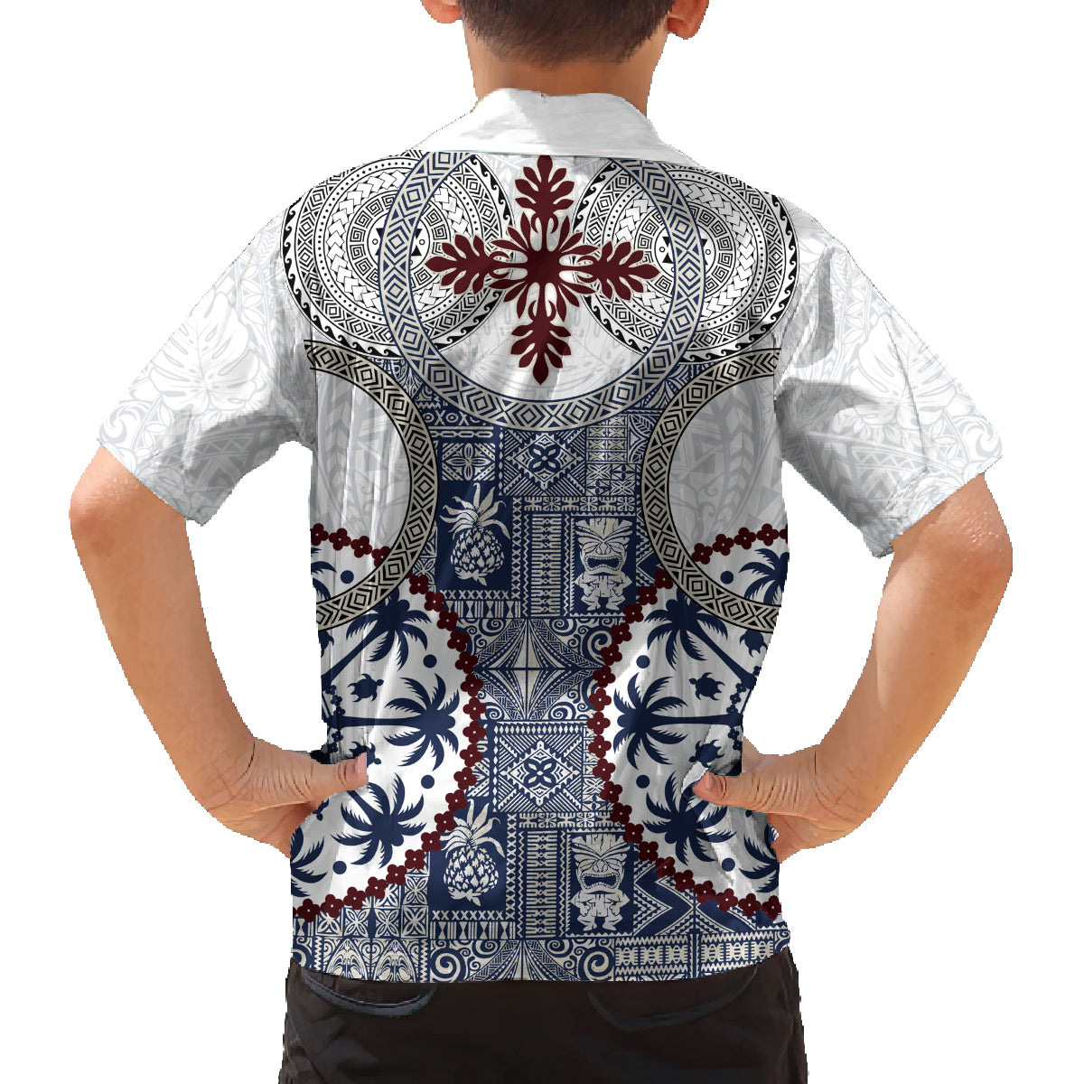 Hawaii Family Matching Long Sleeve Bodycon Dress and Hawaiian Shirt Barkcloth Pattern Vintage Style LT05 - Polynesian Pride