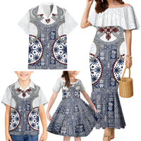 Hawaii Family Matching Mermaid Dress and Hawaiian Shirt Barkcloth Pattern Vintage Style LT05 - Polynesian Pride