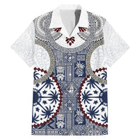 Hawaii Family Matching Mermaid Dress and Hawaiian Shirt Barkcloth Pattern Vintage Style LT05 Dad's Shirt - Short Sleeve Blue - Polynesian Pride