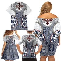 Hawaii Family Matching Off Shoulder Short Dress and Hawaiian Shirt Barkcloth Pattern Vintage Style LT05 - Polynesian Pride