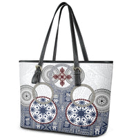 Hawaii Leather Tote Bag Barkcloth Pattern Vintage Style LT05 - Polynesian Pride
