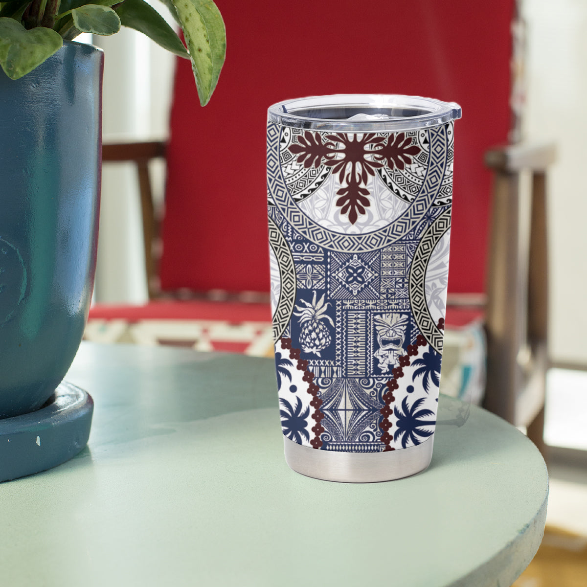 Hawaii Tumbler Cup Barkcloth Pattern Vintage Style