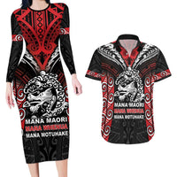Aotearoa Mana Maori Couples Matching Long Sleeve Bodycon Dress and Hawaiian Shirt Toitu Te Tiriti LT05 Black - Polynesian Pride