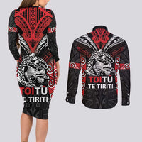Aotearoa Mana Maori Couples Matching Long Sleeve Bodycon Dress and Long Sleeve Button Shirt Toitu Te Tiriti LT05 - Polynesian Pride