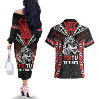 Aotearoa Mana Maori Couples Matching Off The Shoulder Long Sleeve Dress and Hawaiian Shirt Toitu Te Tiriti LT05 - Polynesian Pride