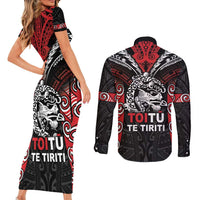 Aotearoa Mana Maori Couples Matching Short Sleeve Bodycon Dress and Long Sleeve Button Shirt Toitu Te Tiriti LT05 - Polynesian Pride