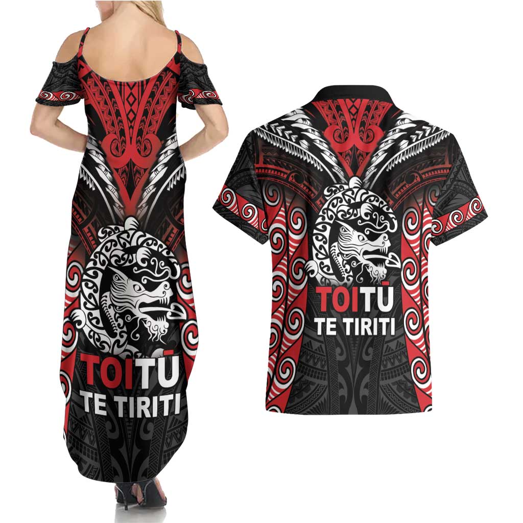 Aotearoa Mana Maori Couples Matching Summer Maxi Dress and Hawaiian Shirt Toitu Te Tiriti LT05 - Polynesian Pride