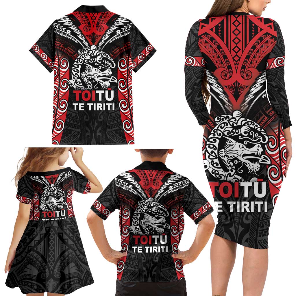 Aotearoa Mana Maori Family Matching Long Sleeve Bodycon Dress and Hawaiian Shirt Toitu Te Tiriti LT05 - Polynesian Pride