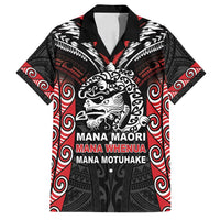 Aotearoa Mana Maori Family Matching Long Sleeve Bodycon Dress and Hawaiian Shirt Toitu Te Tiriti LT05 Dad's Shirt - Short Sleeve Black - Polynesian Pride