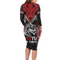 Aotearoa Mana Maori Family Matching Long Sleeve Bodycon Dress and Hawaiian Shirt Toitu Te Tiriti LT05 - Polynesian Pride