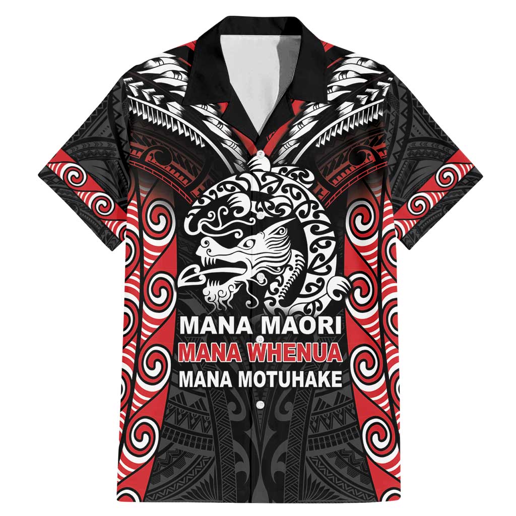 Aotearoa Mana Maori Family Matching Mermaid Dress and Hawaiian Shirt Toitu Te Tiriti LT05 Dad's Shirt - Short Sleeve Black - Polynesian Pride