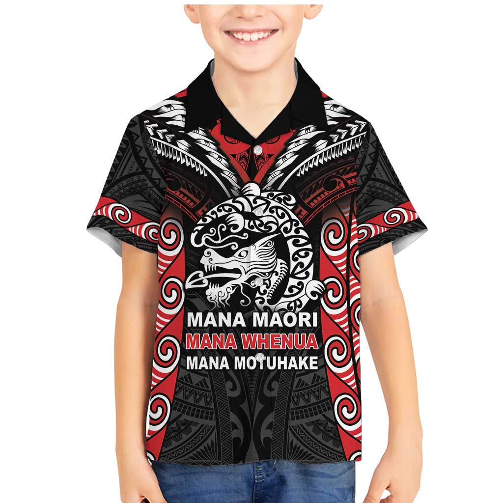 Aotearoa Mana Maori Family Matching Mermaid Dress and Hawaiian Shirt Toitu Te Tiriti LT05 Son's Shirt Black - Polynesian Pride