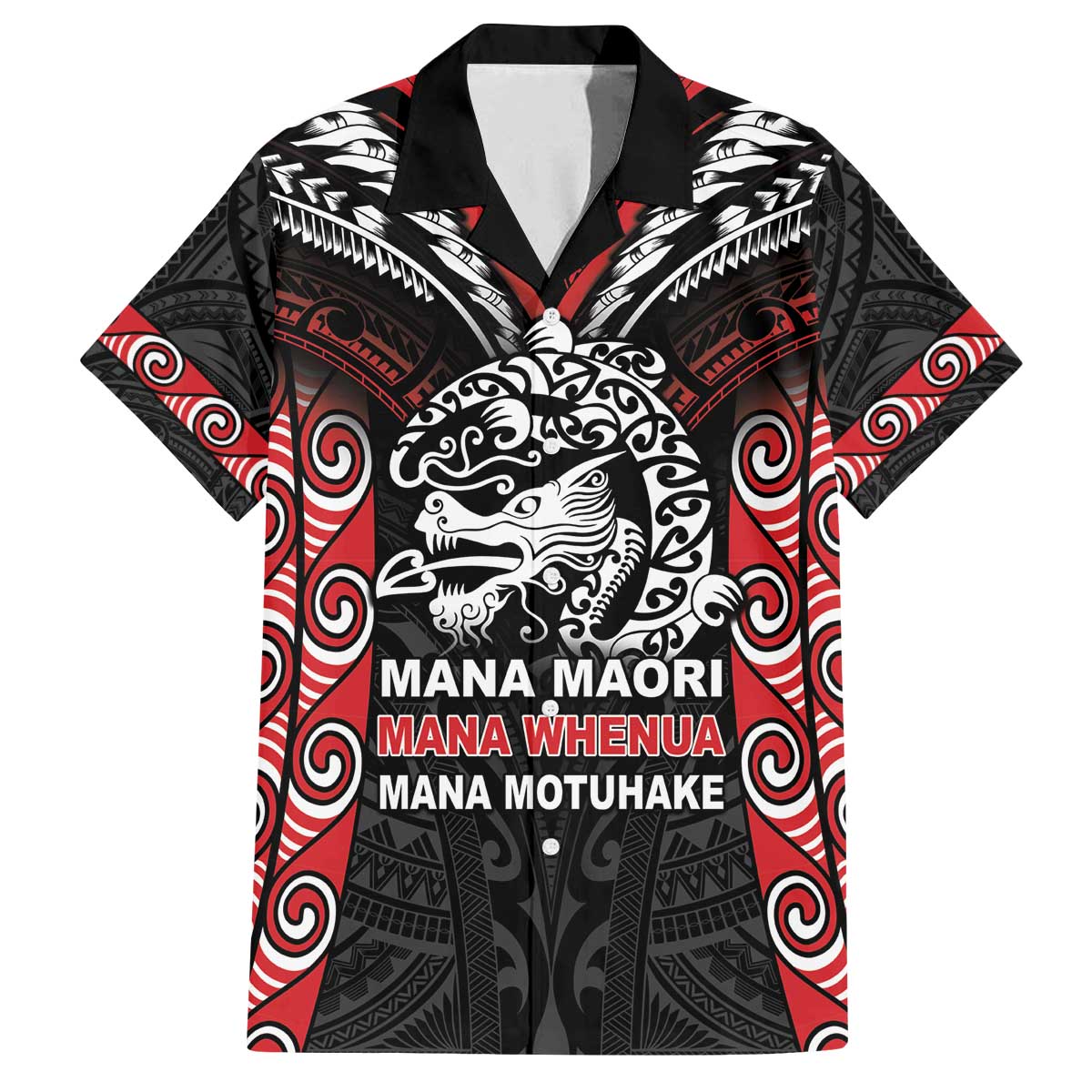 Aotearoa Mana Maori Family Matching Off The Shoulder Long Sleeve Dress and Hawaiian Shirt Toitu Te Tiriti LT05 Dad's Shirt - Short Sleeve Black - Polynesian Pride