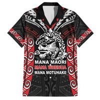 Aotearoa Mana Maori Family Matching Off The Shoulder Long Sleeve Dress and Hawaiian Shirt Toitu Te Tiriti LT05 Dad's Shirt - Short Sleeve Black - Polynesian Pride