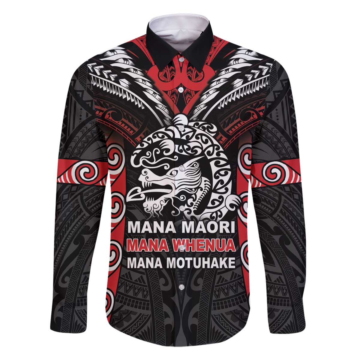 Aotearoa Mana Maori Family Matching Off The Shoulder Long Sleeve Dress and Hawaiian Shirt Toitu Te Tiriti LT05 Dad's Shirt - Long Sleeve Black - Polynesian Pride