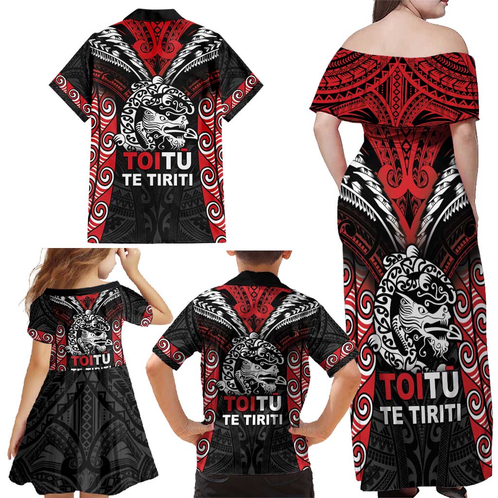 Aotearoa Mana Maori Family Matching Off Shoulder Maxi Dress and Hawaiian Shirt Toitu Te Tiriti LT05 - Polynesian Pride