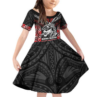Aotearoa Mana Maori Family Matching Off Shoulder Short Dress and Hawaiian Shirt Toitu Te Tiriti LT05 Daughter's Dress Black - Polynesian Pride