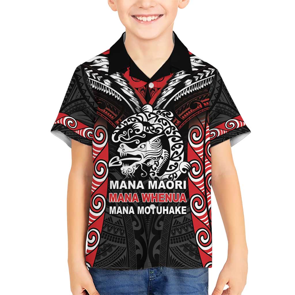 Aotearoa Mana Maori Family Matching Short Sleeve Bodycon Dress and Hawaiian Shirt Toitu Te Tiriti LT05 Son's Shirt Black - Polynesian Pride