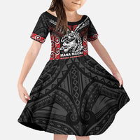 Aotearoa Mana Maori Family Matching Summer Maxi Dress and Hawaiian Shirt Toitu Te Tiriti LT05 Daughter's Dress Black - Polynesian Pride