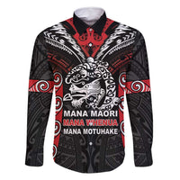 Aotearoa Mana Maori Family Matching Summer Maxi Dress and Hawaiian Shirt Toitu Te Tiriti LT05 Dad's Shirt - Long Sleeve Black - Polynesian Pride