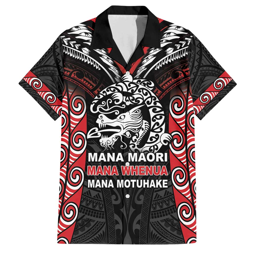 Aotearoa Mana Maori Family Matching Tank Maxi Dress and Hawaiian Shirt Toitu Te Tiriti LT05 Dad's Shirt - Short Sleeve Black - Polynesian Pride
