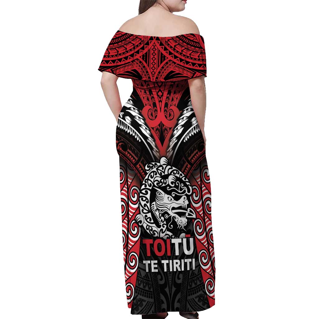 Aotearoa Mana Maori Off Shoulder Maxi Dress Toitu Te Tiriti