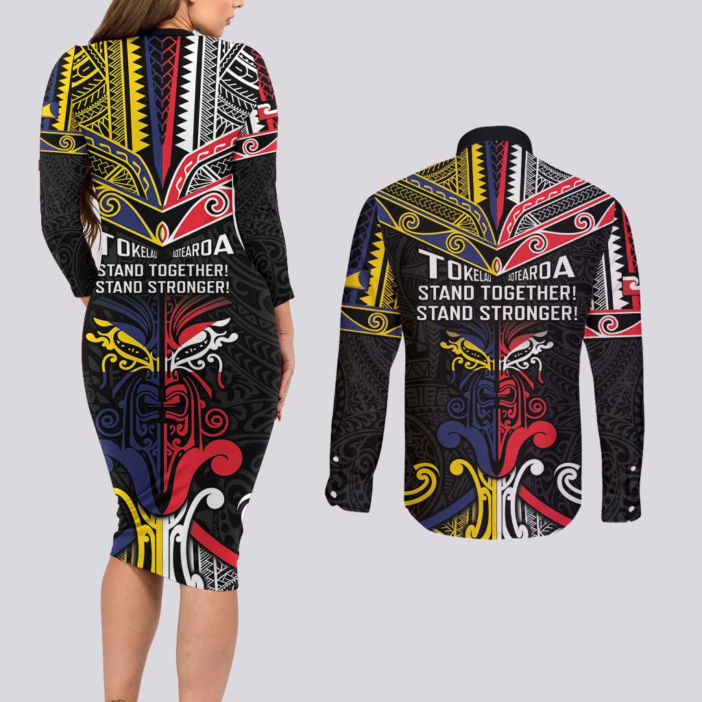Tokelau And Aotearoa Couples Matching Long Sleeve Bodycon Dress and Long Sleeve Button Shirt Together For Te Tiriti O Waitangi LT05 - Polynesian Pride
